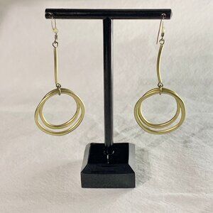 Handmade Modernist Brass Double Ring Bar Drop Dangle Earrings